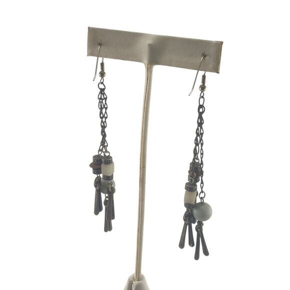 Boho Style Long Dangle Earrings With Metal Chain & Beads - Picture 4 of 8